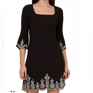 Adrianna Papell Dress Black Cocktail Rhinestone